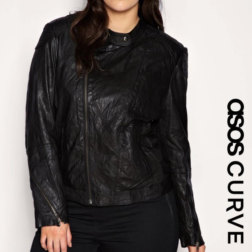 NWT Real Leather Asos Curve Black Jacket Size 18W